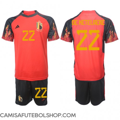 Camisa de time de futebol Bélgica Charles De Ketelaere #22 Replicas 1º Equipamento Infantil Mundo 2022 Manga Curta (+ Calças curtas)